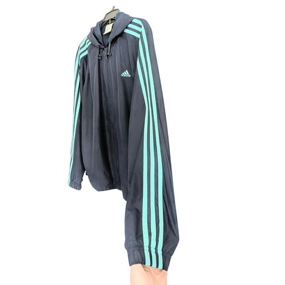 Adidas Womens Jacket Large Navy Blue Turquoise Windbreaker Lined Fall Autumn - Picture 3 of 7